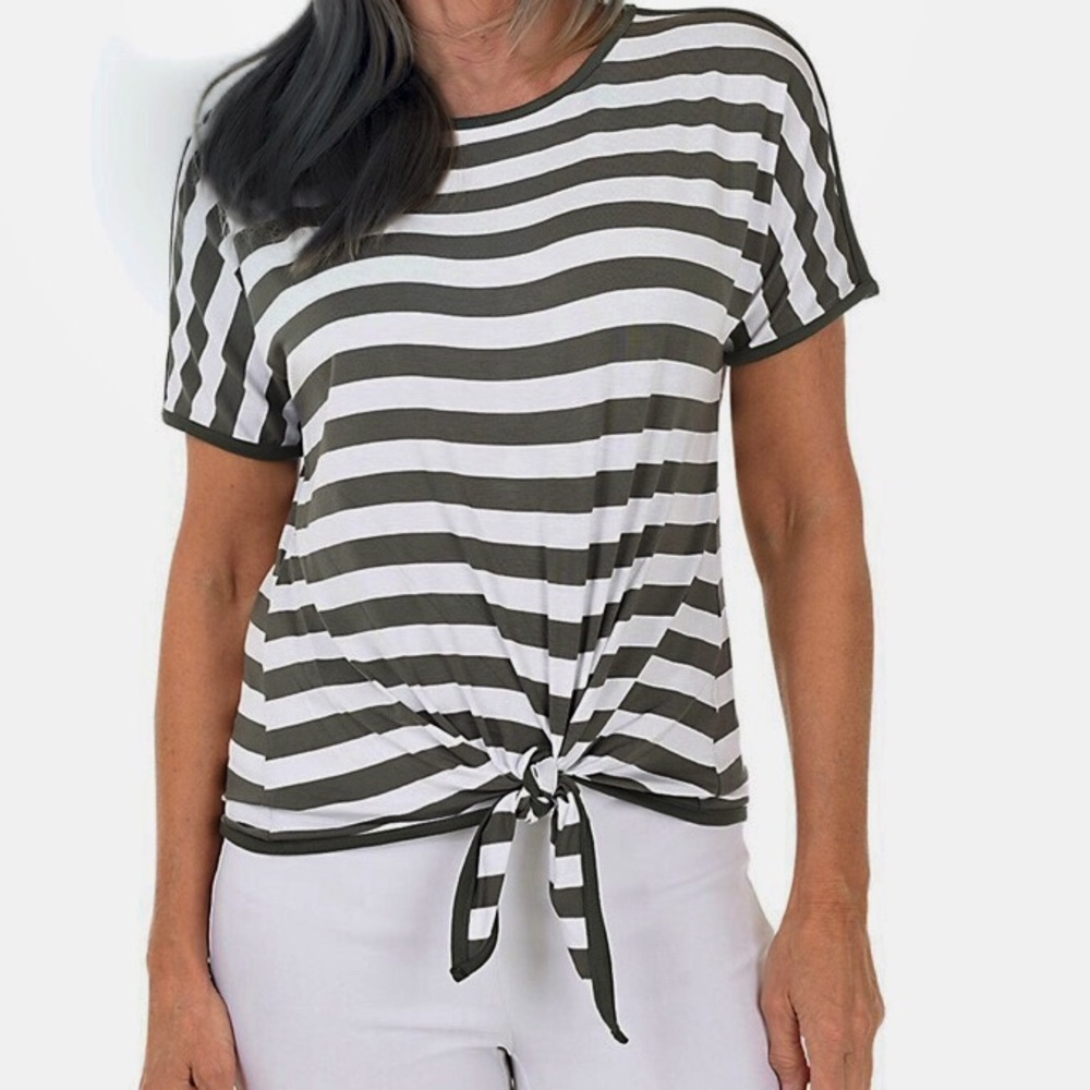 Cable & Gauge Front Tie Green & White Tee